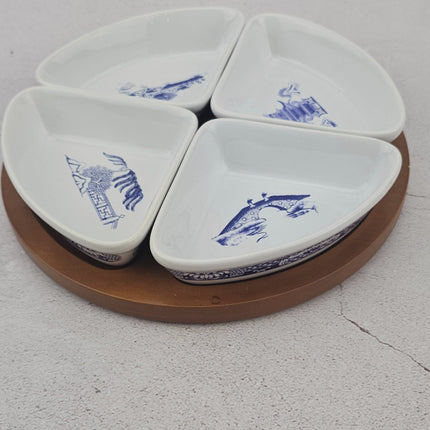Lot de 4 ramequins pour apéritif avec plateau de présentation rond en bois Ringtons