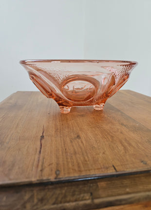 Coupe à fruits en verre rose sur pied tripode Art déco - Années 30