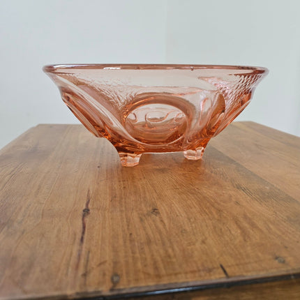 Coupe à fruits en verre rose sur pied tripode Art déco - Années 30