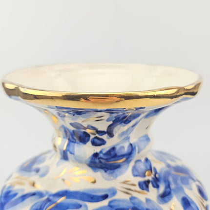 Grand vase bleu et doré en faïence H.Bequet style Bohème