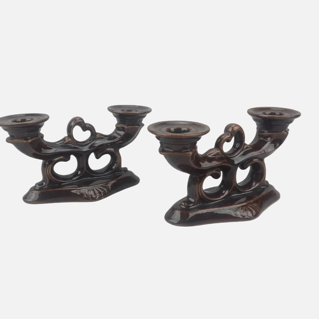 Duo de bougeoirs marrons en céramique Jasba Keramik Années 60