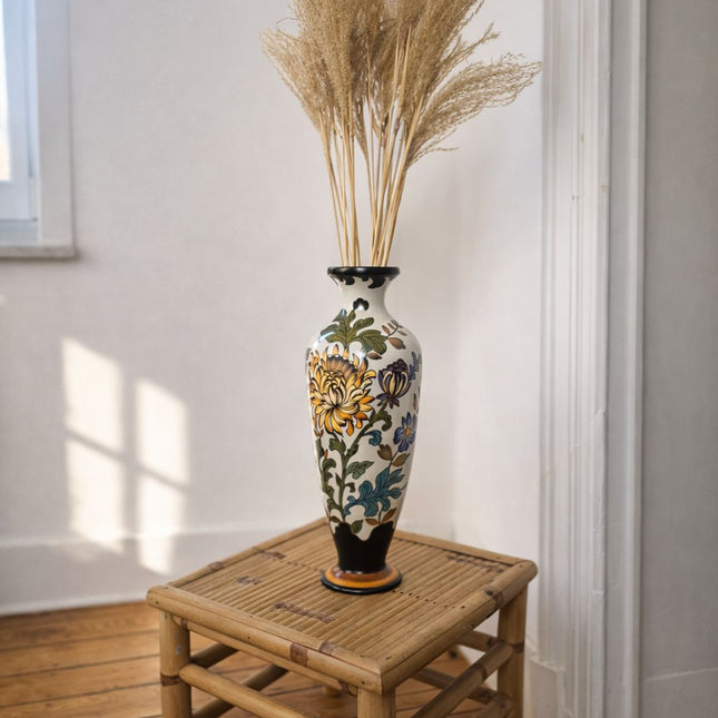 Grand vase floral multicolore en porcelaine Royal Gouda Porcelain Zuid Holland