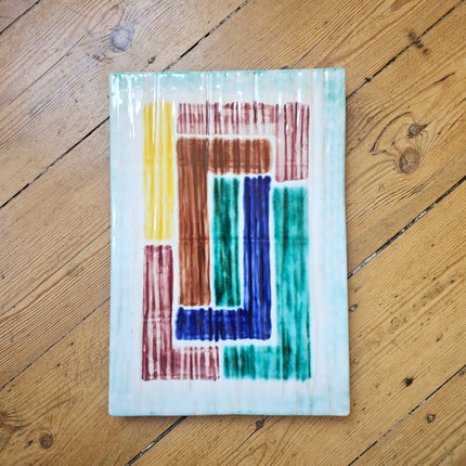 Plat apéro rectangulaire vintage en céramique géométrique - Années 50