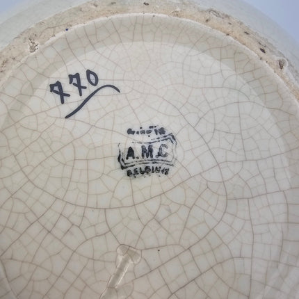 Vase Art déco belge cache-pot AMC blanc et motifs ethniques