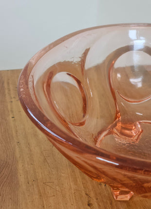 Coupe à fruits en verre rose sur pied tripode Art déco - Années 30