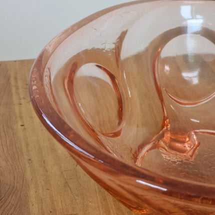 Coupe à fruits en verre rose sur pied tripode Art déco - Années 30