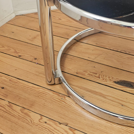 Table basse vintage 3 niveaux à plateaux pivotants en métal chromé et verre fumé - Space Age Années 70