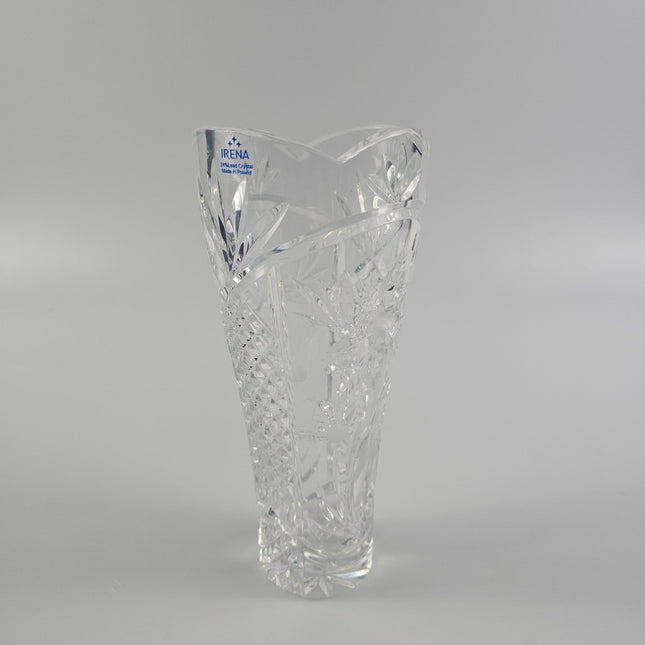 Vase en cristal transparent avec gravure motif floral Irena Pologne