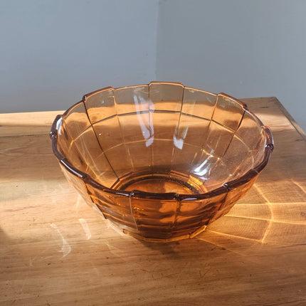 Saladier Coupe à fruits vintage verre ambré motifs géométriques - Style Art déco
