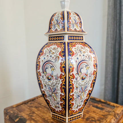 Vase antique chinois ou potiche B&G Italie en porcelaine multicolore