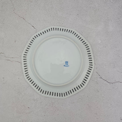 Lot de 8 assiettes à dessert en porcelaine Schumann blanche à motifs ethniques bleus