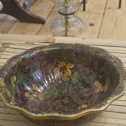 Bol asiatique vintage en laiton à décor floral