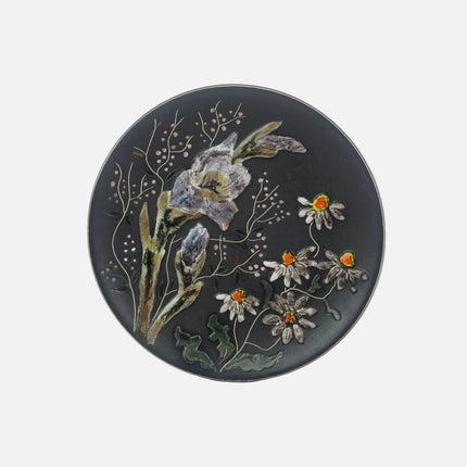 Assiette de décoration noire Ruscha Art Pottery Allemagne motif floral à la main