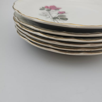 6 assiettes plates en porcelaine blanche décor de roses Digoin Sarreguemines