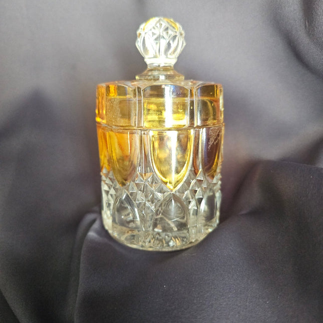 Petit pot en cristal ambré et transparent avec couvercle de Val Saint-Lambert collection Luxval Art Déco