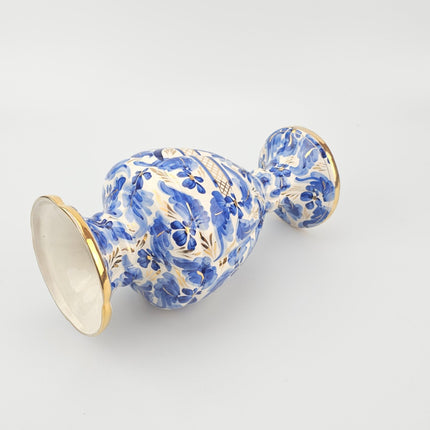 Grand vase bleu et doré en faïence H.Bequet style Bohème