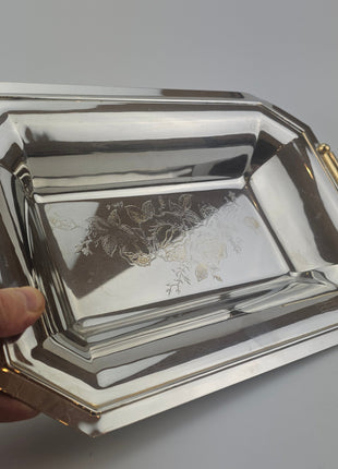 Plateau en inox 18/10 Elegant Gioiel motif floral gravé