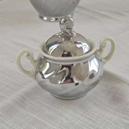 Service à café vintage Demeyere "Inaltérable" - Porcelaine et inox - Années 50-60