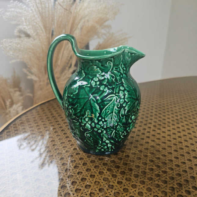 Pichet vintage Wedgwood en majolique verte - Vigne et raisin