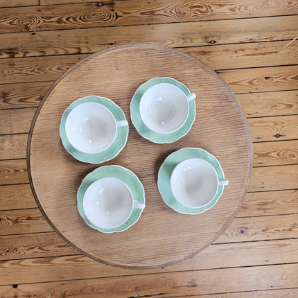 4 tasses et sous-tasses en faïence vert pastel - Boch La Louvière