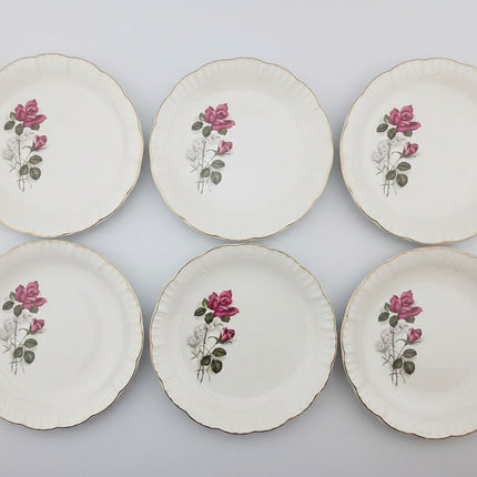 6 assiettes plates en porcelaine blanche décor de roses Digoin Sarreguemines