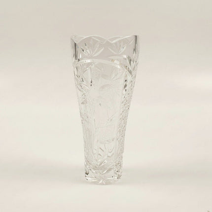 Vase en cristal transparent avec gravure motif floral Irena Pologne