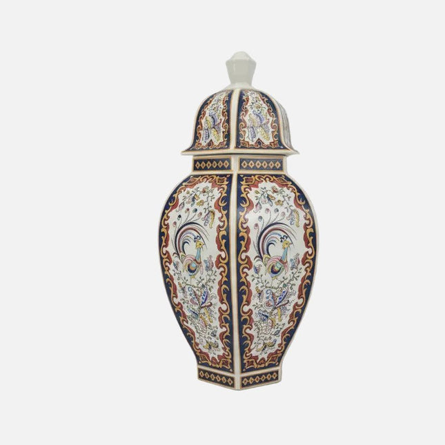 Vase antique chinois ou potiche B&G Italie en porcelaine multicolore