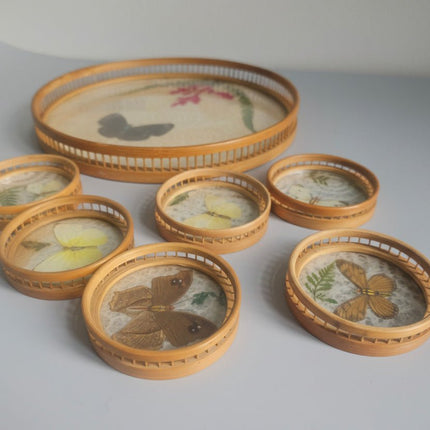 Rond dienblad van glas en bamboe