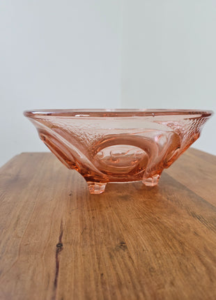 Coupe à fruits en verre rose sur pied tripode Art déco - Années 30