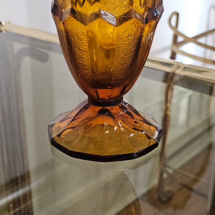 Antieke Art Deco vaas van amberkleurig glas