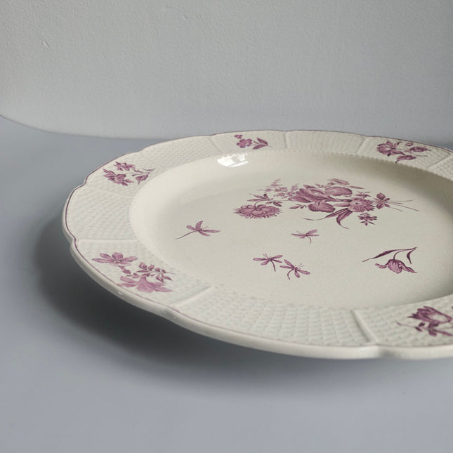 Grand plat de service d'exception ancien Wedgwood Frakenthal en céramique blanche et motifs rouges