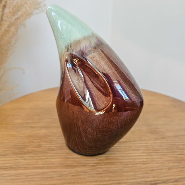 Vase asymétrique en grès à ouverture inclinée  - Turquoise et marron