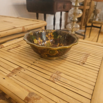 Bol asiatique vintage en laiton à décor floral