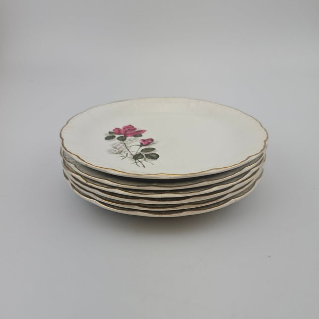 6 assiettes plates en porcelaine blanche décor de roses Digoin Sarreguemines