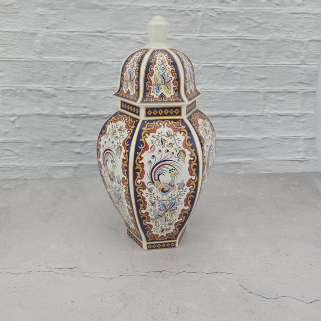 Vase antique chinois ou potiche B&G Italie en porcelaine multicolore