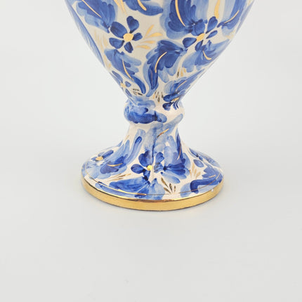 Grand vase bleu et doré en faïence H.Bequet style Bohème