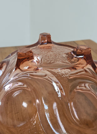 Coupe à fruits en verre rose sur pied tripode Art déco - Années 30