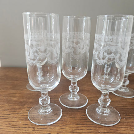 6 engraved champagne flutes