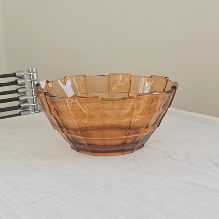 Saladier Coupe à fruits vintage verre ambré motifs géométriques - Style Art déco