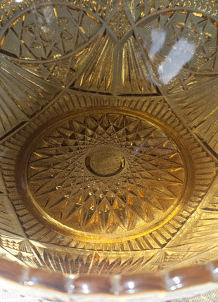 Saladier vintage en verre pressé ambre Belgique - Style Art déco