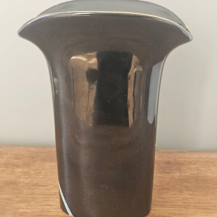 Vase vintage Yamaji en porcelaine noire et fleurs pastels - Japon années 80