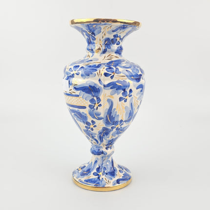 Grand vase bleu et doré en faïence H.Bequet style Bohème