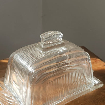 Beurrier vintage en verre pressé strié