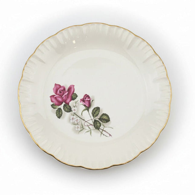6 assiettes plates en porcelaine blanche décor de roses Digoin Sarreguemines