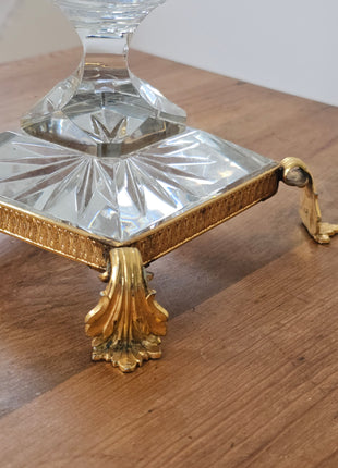 Coupe en cristal taillé sur socle laiton style Bohème