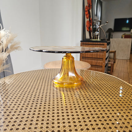 amber glass pie display stand