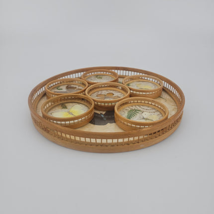Rond dienblad van glas en bamboe