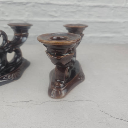 Duo de bougeoirs marrons en céramique Jasba Keramik Années 60