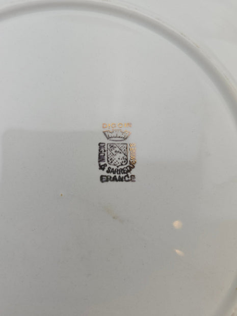 6 assiettes plates en porcelaine blanche décor de roses Digoin Sarreguemines