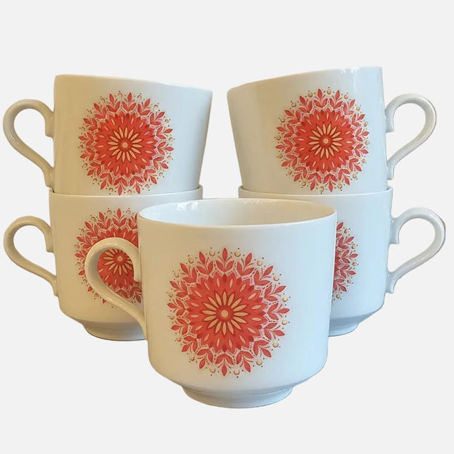 5 tasses vintage Winterling en porcelaine blanches et orange